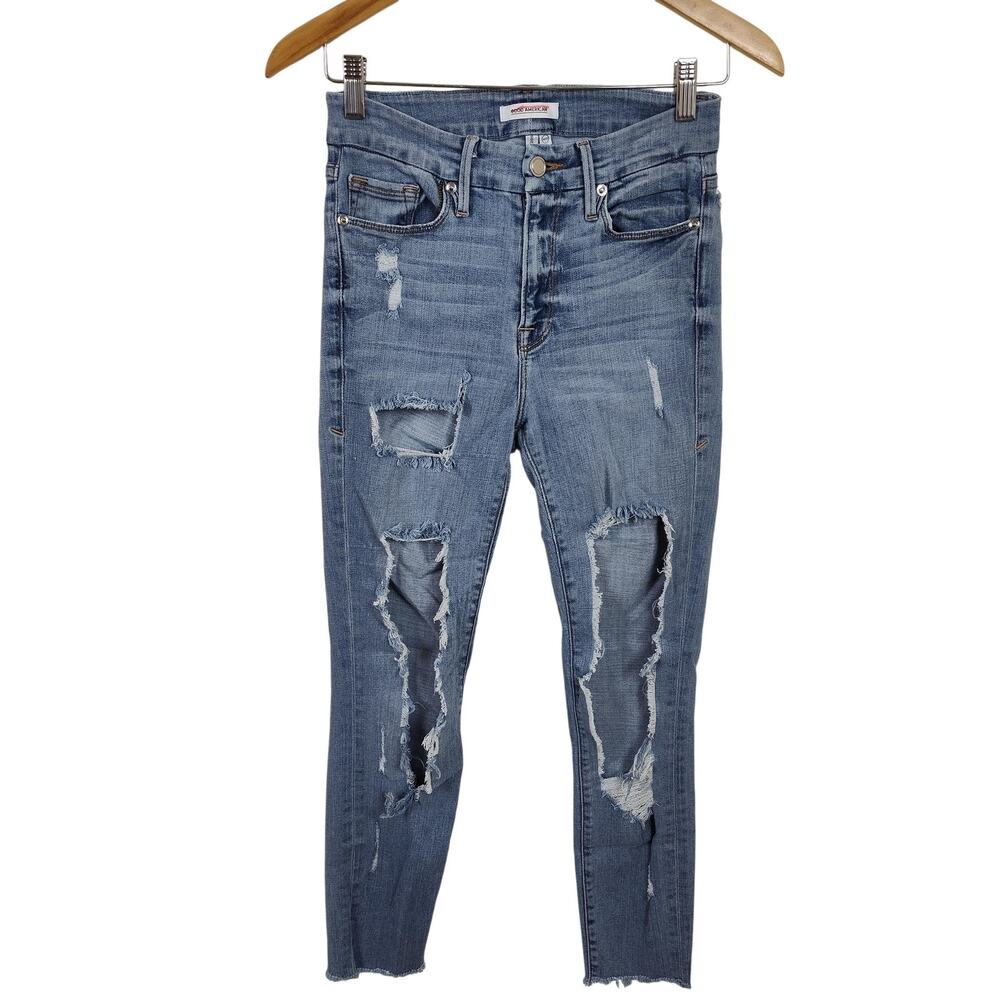 Good American Good Legs Jeans Womens 4/27 Light Wash Distressed Ripped Skinny